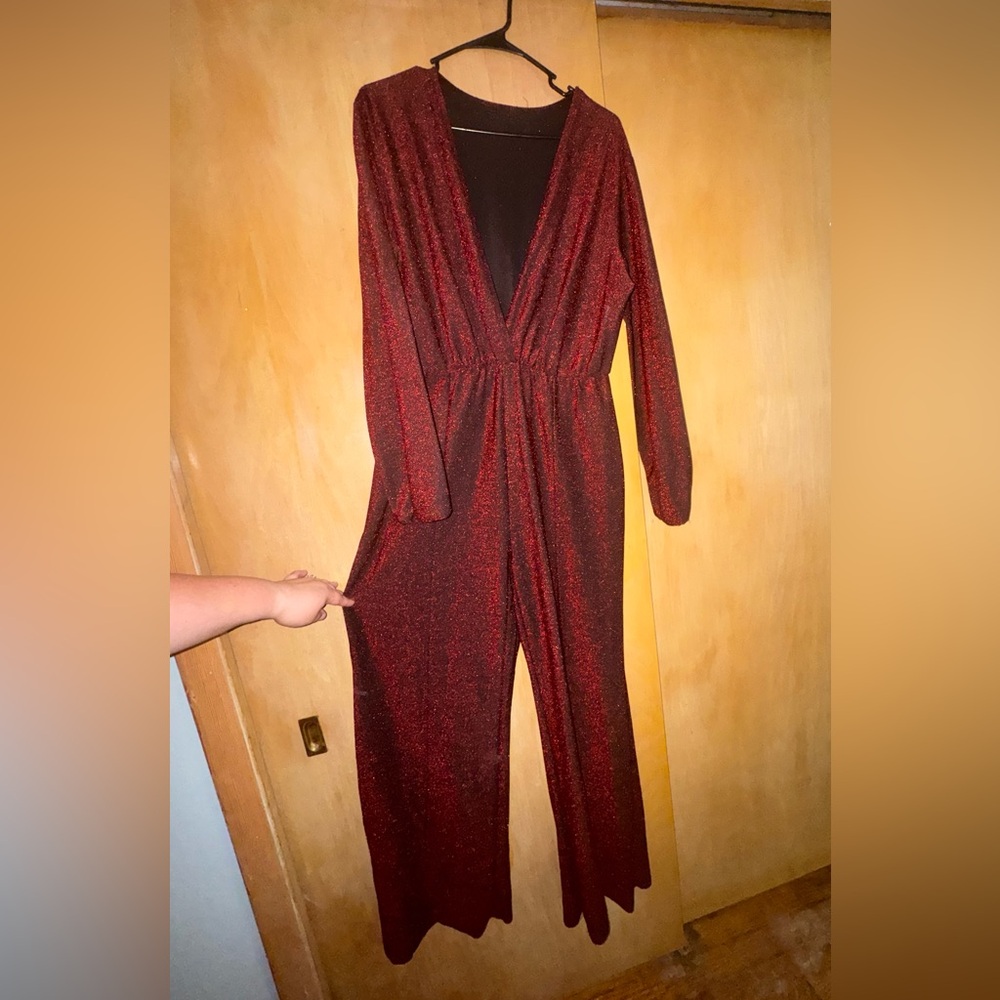 Elegant Shimmery Maroon Jumpsuit with V neckline